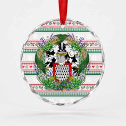 Barnewall Irish Tartan Crest Christmas Glass Circle Ornament Shamrock Flowers Wreath