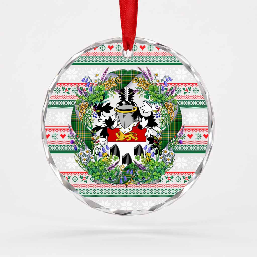 Bateson Irish Tartan Crest Christmas Glass Circle Ornament Shamrock Flowers Wreath