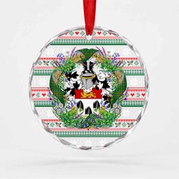 Bateson Irish Tartan Crest Christmas Glass Circle Ornament Shamrock Flowers Wreath