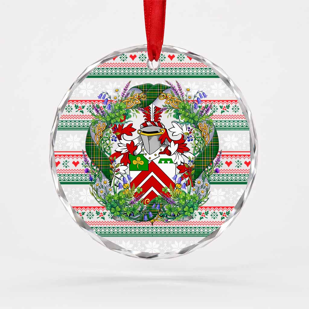 Barrington Irish Tartan Crest Christmas Glass Circle Ornament Shamrock Flowers Wreath