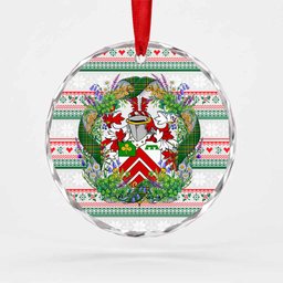 Barrington Irish Tartan Crest Christmas Glass Circle Ornament Shamrock Flowers Wreath
