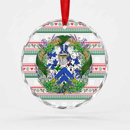 Bagot Irish Tartan Crest Christmas Glass Circle Ornament Shamrock Flowers Wreath
