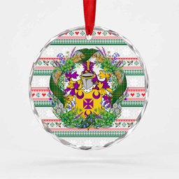 Begg Irish Tartan Crest Christmas Glass Circle Ornament Shamrock Flowers Wreath