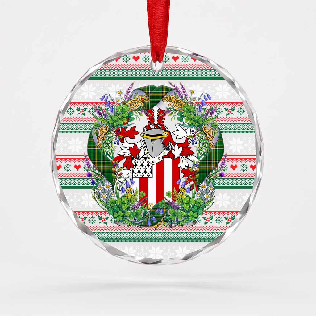 Apsley Irish Tartan Crest Christmas Glass Circle Ornament Shamrock Flowers Wreath