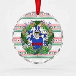 Bareth Irish Tartan Crest Christmas Glass Circle Ornament Shamrock Flowers Wreath