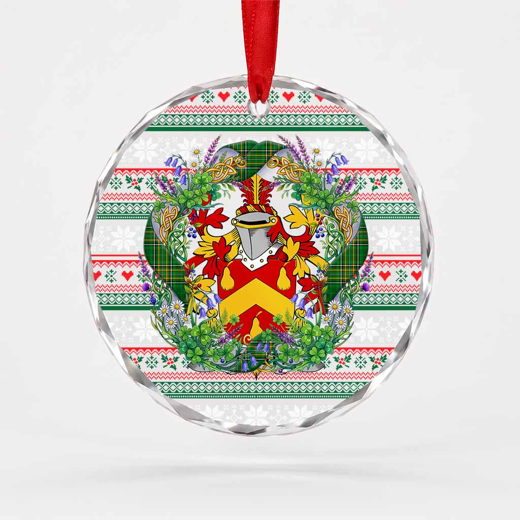 Abbott Irish Tartan Crest Christmas Glass Circle Ornament Shamrock Flowers Wreath