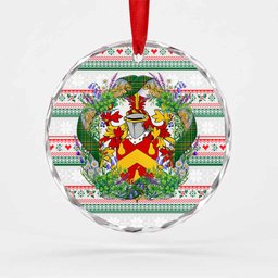 Abbott Irish Tartan Crest Christmas Glass Circle Ornament Shamrock Flowers Wreath