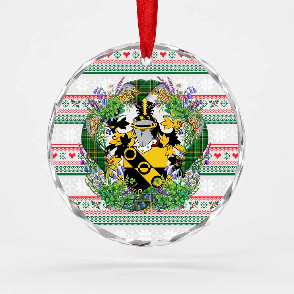 Abraham Irish Tartan Crest Christmas Glass Circle Ornament Shamrock Flowers Wreath