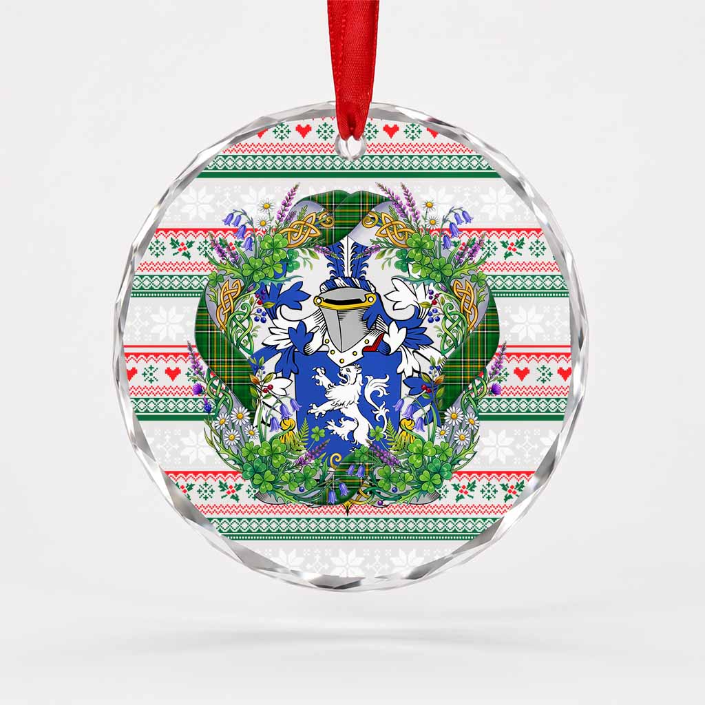 Balle Irish Tartan Crest Christmas Glass Circle Ornament Shamrock Flowers Wreath