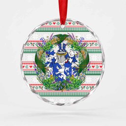 Balle Irish Tartan Crest Christmas Glass Circle Ornament Shamrock Flowers Wreath
