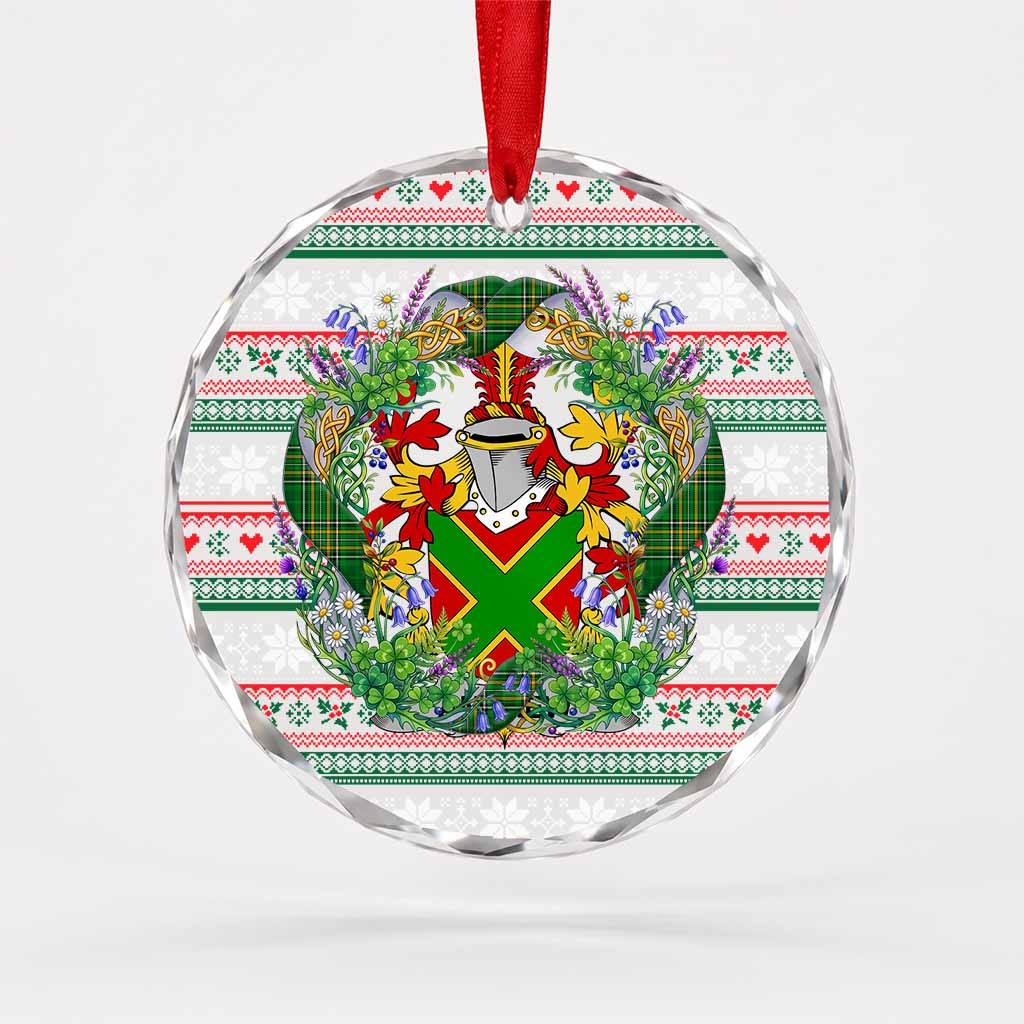 Andrew Irish Tartan Crest Christmas Glass Circle Ornament Shamrock Flowers Wreath