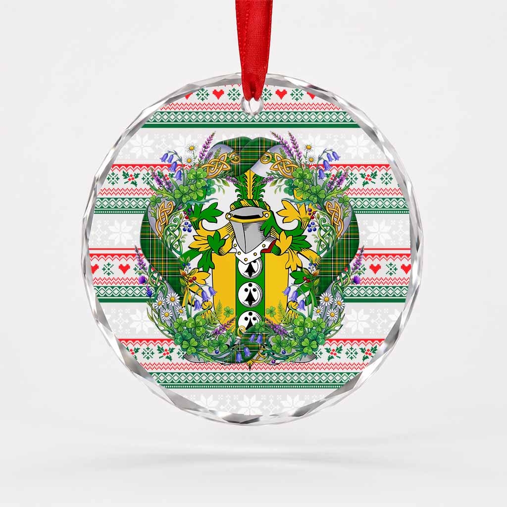 Beatty Irish Tartan Crest Christmas Glass Circle Ornament Shamrock Flowers Wreath