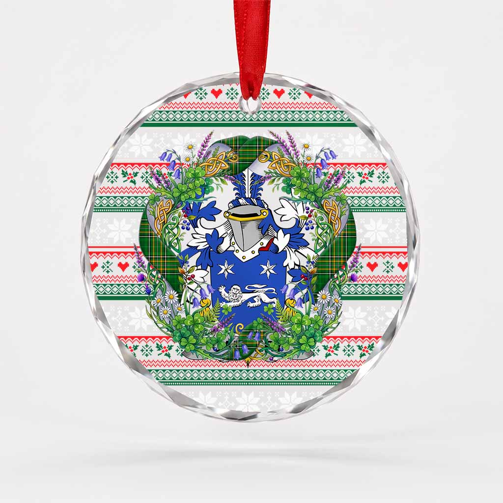 Carbery Irish Tartan Crest Christmas Glass Circle Ornament Shamrock Flowers Wreath