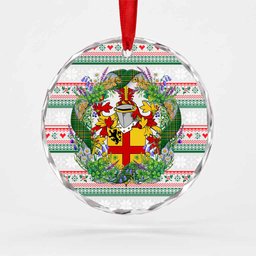 Burke Irish Tartan Crest Christmas Glass Circle Ornament Shamrock Flowers Wreath