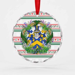 Conran Irish Tartan Crest Christmas Glass Circle Ornament Shamrock Flowers Wreath