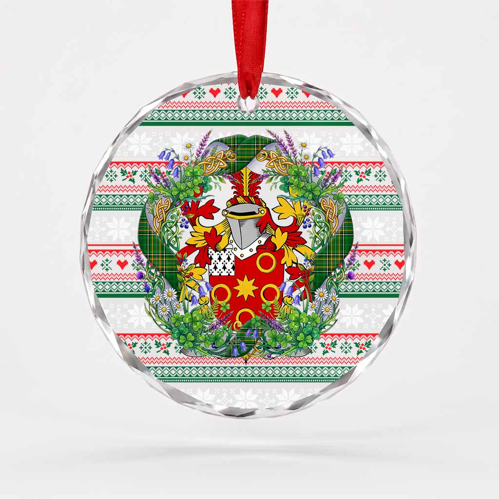 Cantell Irish Tartan Crest Christmas Glass Circle Ornament Shamrock Flowers Wreath