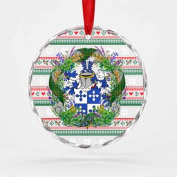 Blood Irish Tartan Crest Christmas Glass Circle Ornament Shamrock Flowers Wreath