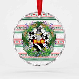 Clements Irish Tartan Crest Christmas Glass Circle Ornament Shamrock Flowers Wreath