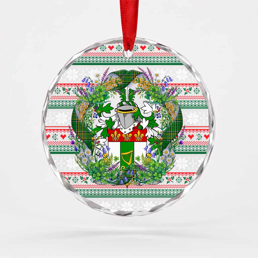 Brophy Irish Tartan Crest Christmas Glass Circle Ornament Shamrock Flowers Wreath