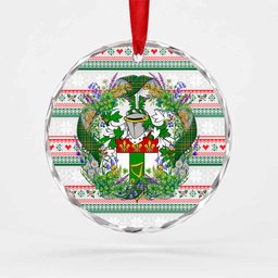 Brophy Irish Tartan Crest Christmas Glass Circle Ornament Shamrock Flowers Wreath