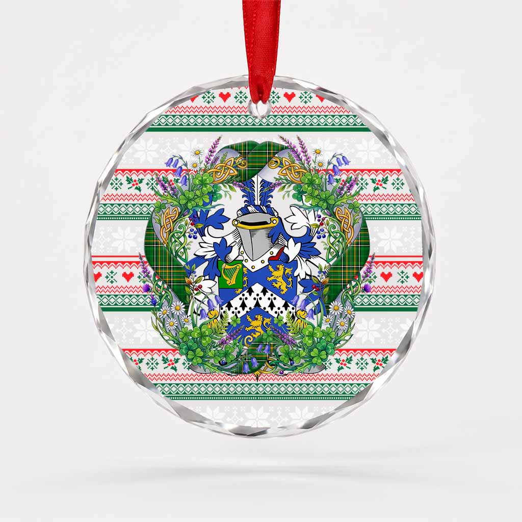 Chinnery Irish Tartan Crest Christmas Glass Circle Ornament Shamrock Flowers Wreath