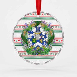 Chinnery Irish Tartan Crest Christmas Glass Circle Ornament Shamrock Flowers Wreath