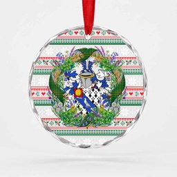 Coyne Irish Tartan Crest Christmas Glass Circle Ornament Shamrock Flowers Wreath