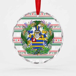 Cox Irish Tartan Crest Christmas Glass Circle Ornament Shamrock Flowers Wreath