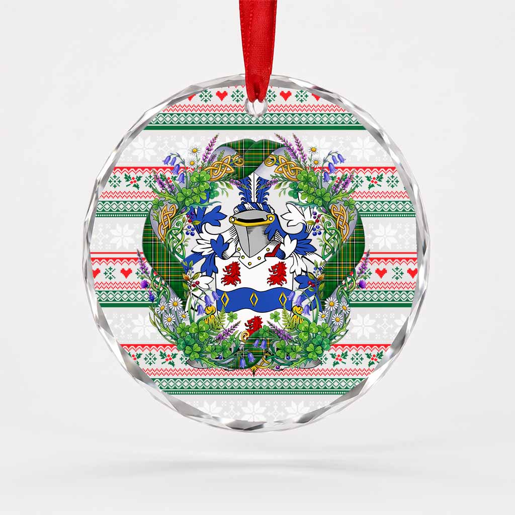Chaloner Irish Tartan Crest Christmas Glass Circle Ornament Shamrock Flowers Wreath