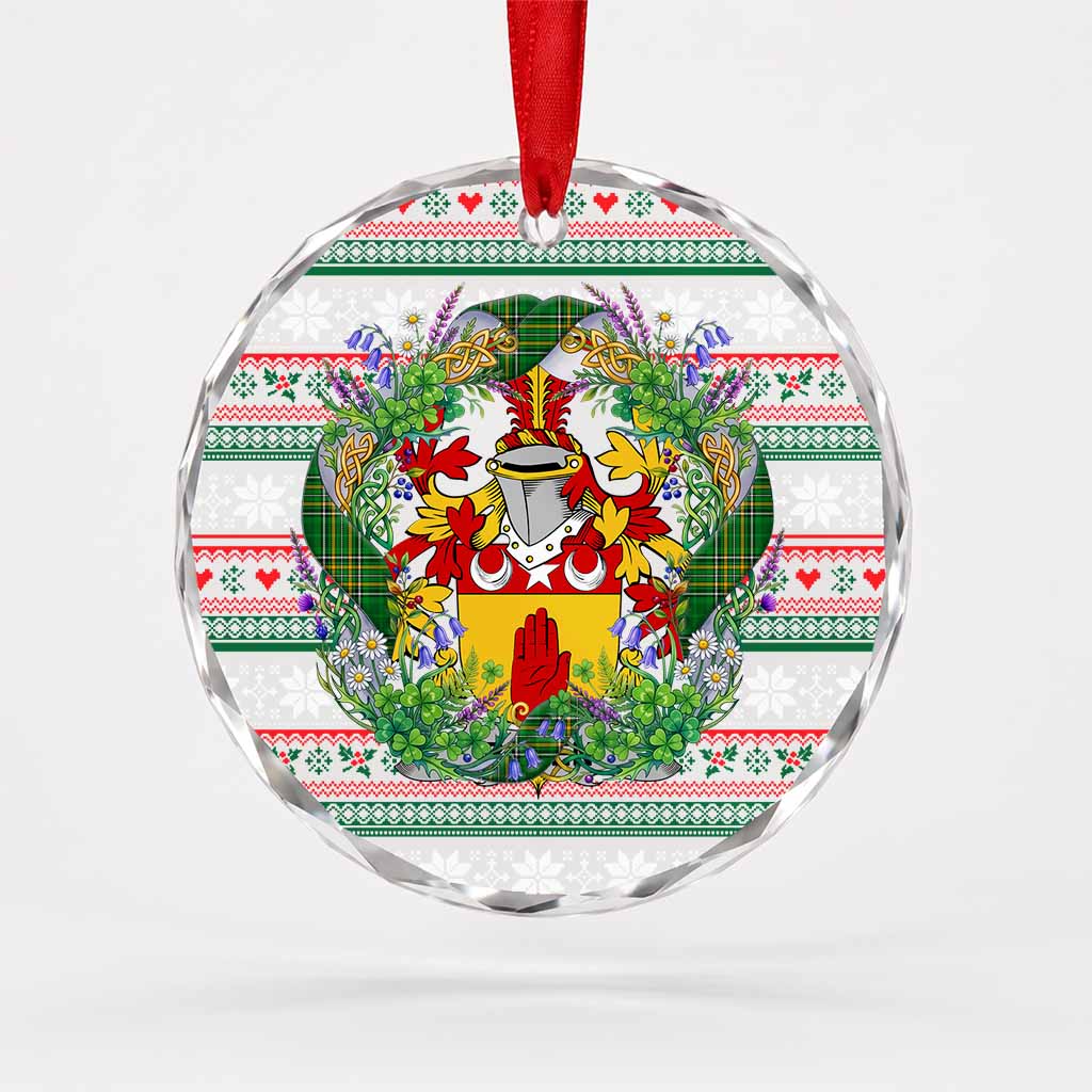 Breen Irish Tartan Crest Christmas Glass Circle Ornament Shamrock Flowers Wreath