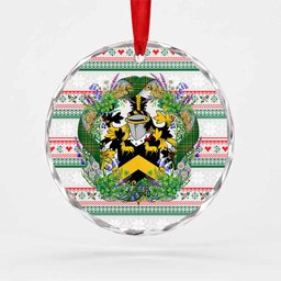Curnin Irish Tartan Crest Christmas Glass Circle Ornament Shamrock Flowers Wreath