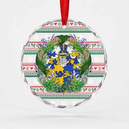 Crofton Irish Tartan Crest Christmas Glass Circle Ornament Shamrock Flowers Wreath