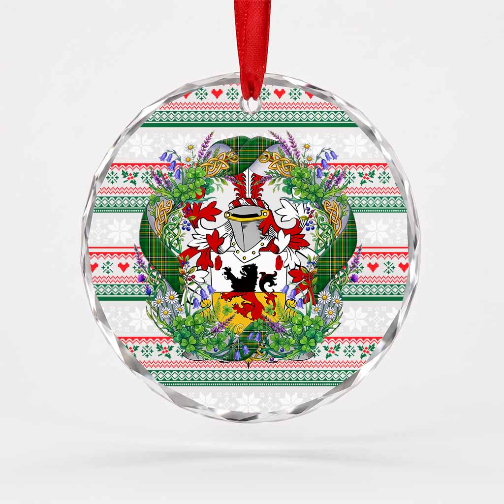 Daly Irish Tartan Crest Christmas Glass Circle Ornament Shamrock Flowers Wreath