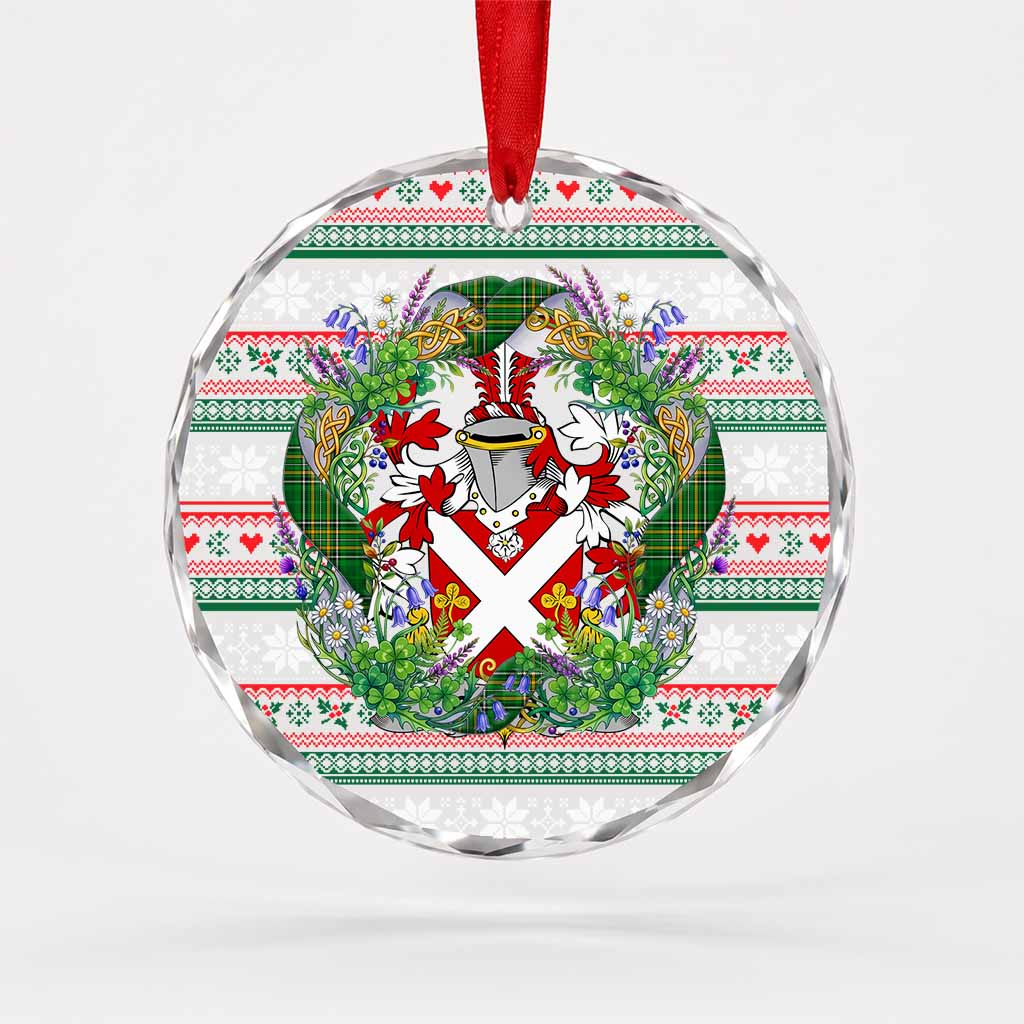 Corry Irish Tartan Crest Christmas Glass Circle Ornament Shamrock Flowers Wreath