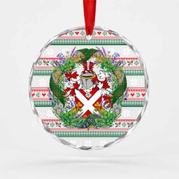 Corry Irish Tartan Crest Christmas Glass Circle Ornament Shamrock Flowers Wreath