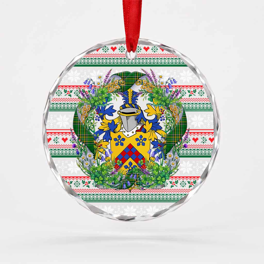 Cosker Irish Tartan Crest Christmas Glass Circle Ornament Shamrock Flowers Wreath