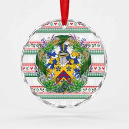 Cosker Irish Tartan Crest Christmas Glass Circle Ornament Shamrock Flowers Wreath
