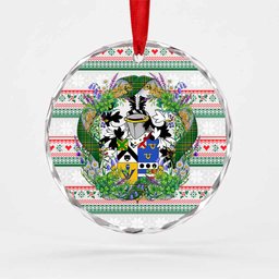 Cosby Irish Tartan Crest Christmas Glass Circle Ornament Shamrock Flowers Wreath