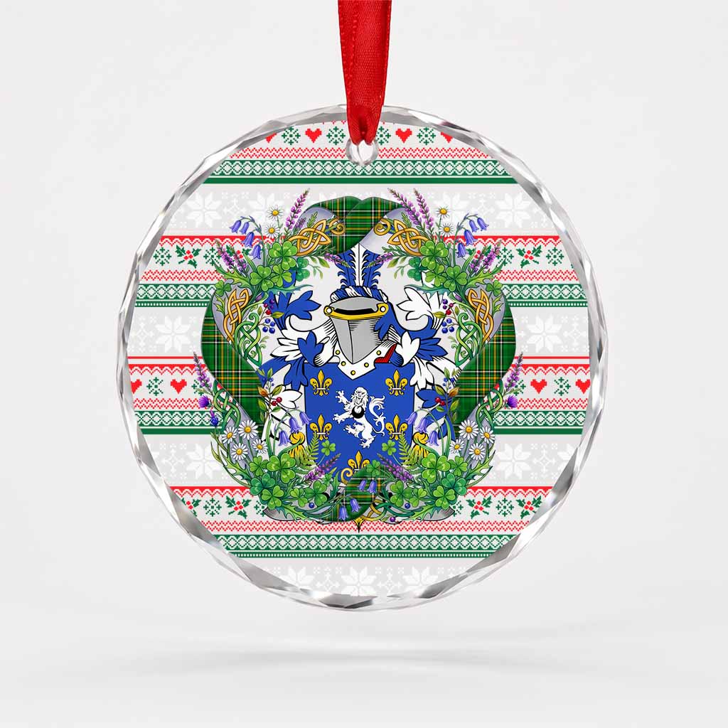 Dalton Irish Tartan Crest Christmas Glass Circle Ornament Shamrock Flowers Wreath