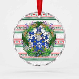 Dalton Irish Tartan Crest Christmas Glass Circle Ornament Shamrock Flowers Wreath