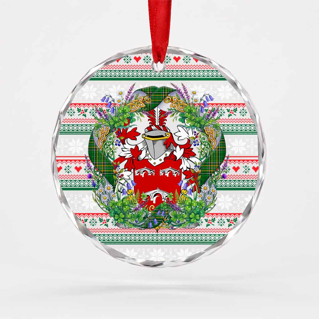 Craig Irish Tartan Crest Christmas Glass Circle Ornament Shamrock Flowers Wreath