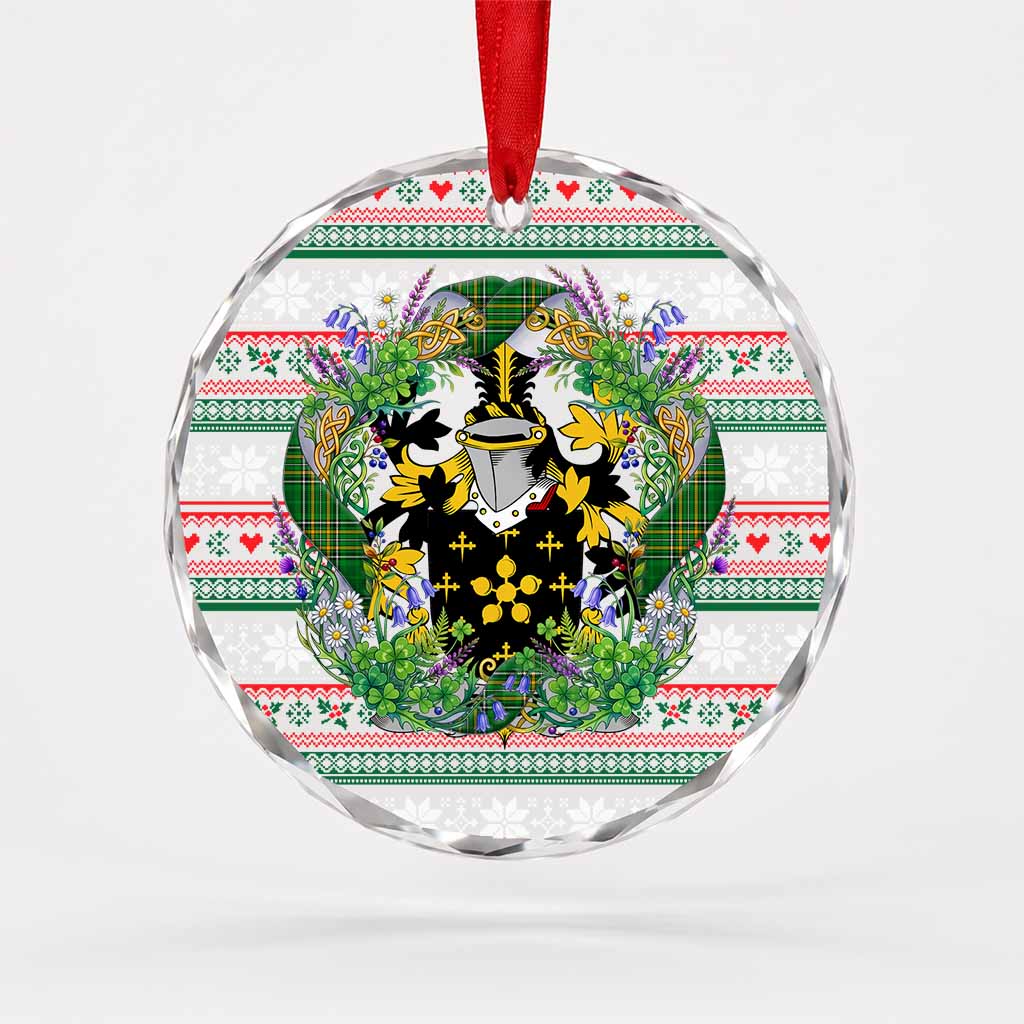 Best Irish Tartan Crest Christmas Glass Circle Ornament Shamrock Flowers Wreath