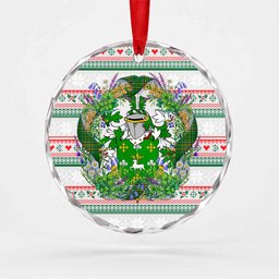 Curtin Irish Tartan Crest Christmas Glass Circle Ornament Shamrock Flowers Wreath
