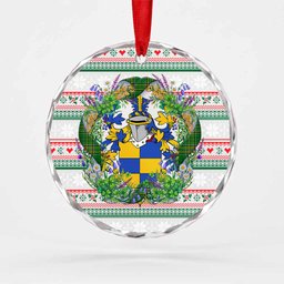 Cusack Irish Tartan Crest Christmas Glass Circle Ornament Shamrock Flowers Wreath