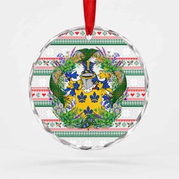 Betham Irish Tartan Crest Christmas Glass Circle Ornament Shamrock Flowers Wreath