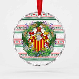Bindon Irish Tartan Crest Christmas Glass Circle Ornament Shamrock Flowers Wreath