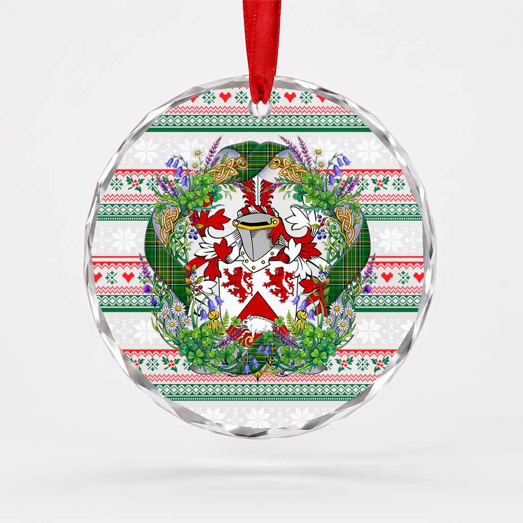 Cassidy Irish Tartan Crest Christmas Glass Circle Ornament Shamrock Flowers Wreath