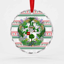 Crowe Irish Tartan Crest Christmas Glass Circle Ornament Shamrock Flowers Wreath