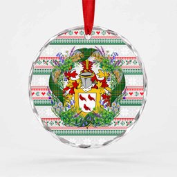 Cairnes Irish Tartan Crest Christmas Glass Circle Ornament Shamrock Flowers Wreath