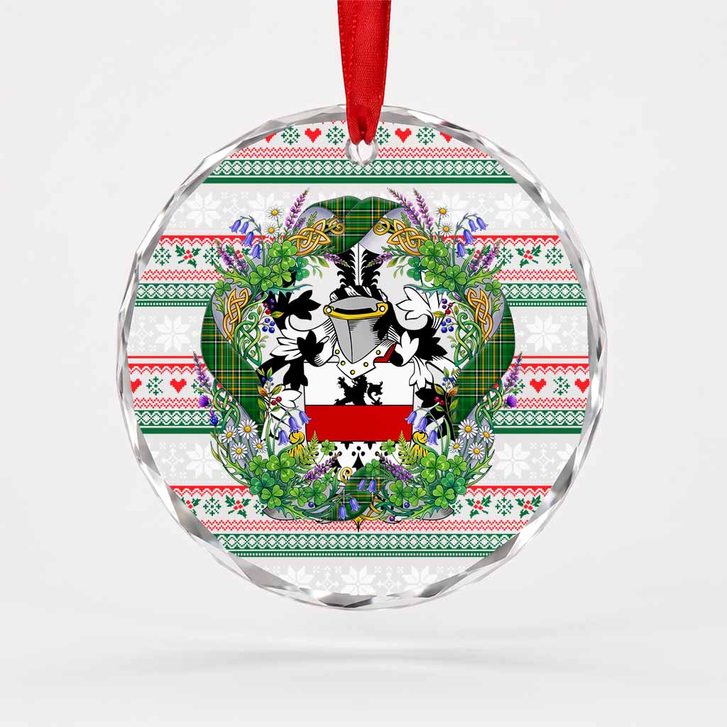 Cornyn Irish Tartan Crest Christmas Glass Circle Ornament Shamrock Flowers Wreath